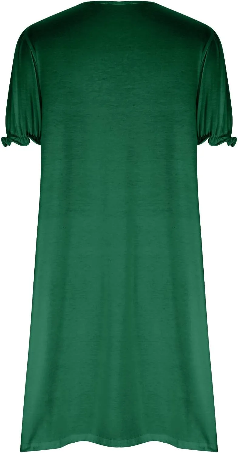 HGps8w Women's 2025 Casual Summer Dresses Cute Ruffle Hem V Neck Short Sleeve Solid Color A-Line Beach Sundress with Pockets