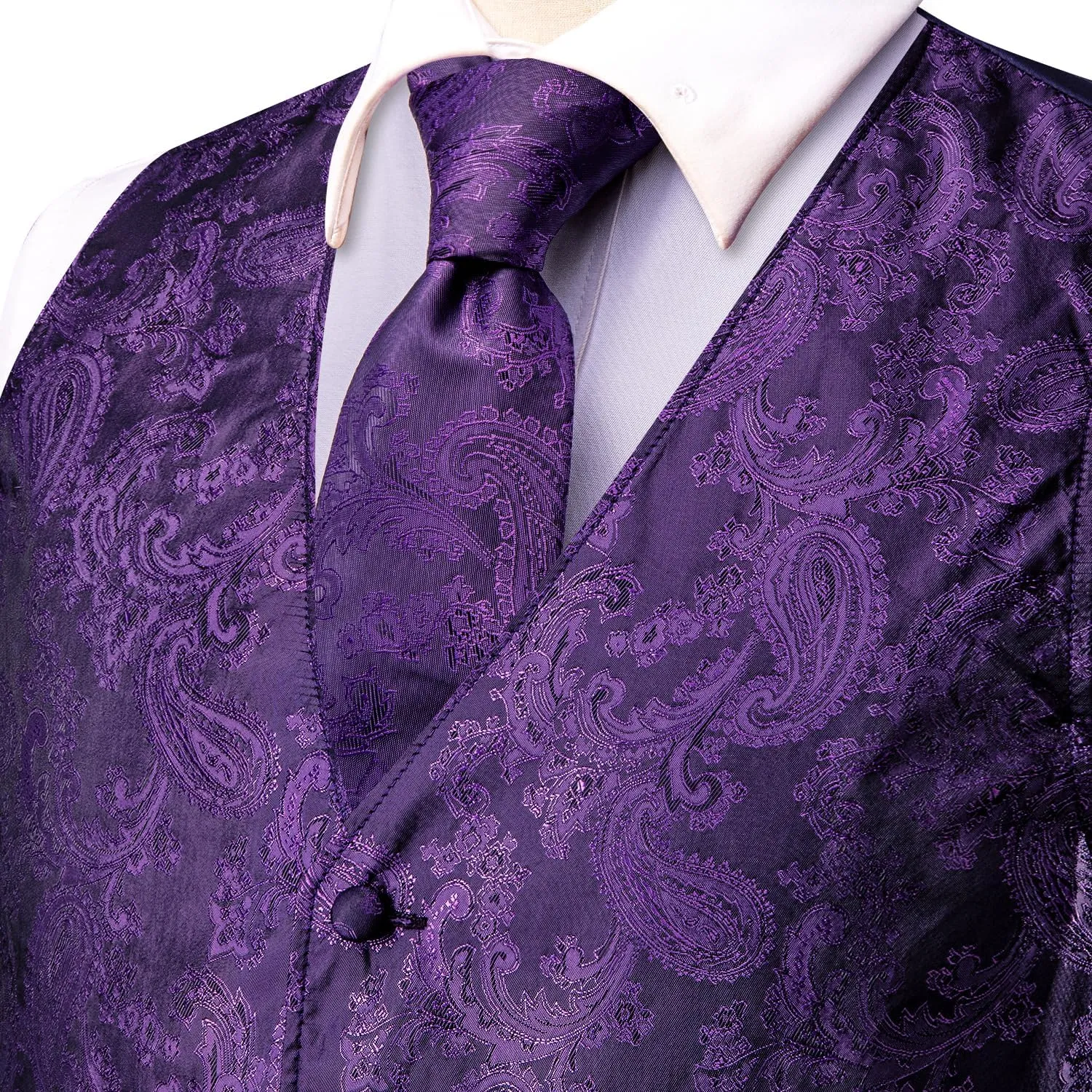 Hi-Tie Men's Silk Suit Vest Formal Vest for Men V Neck Jacquard Tie Handkerchief Cufflinks 4PCS Suits