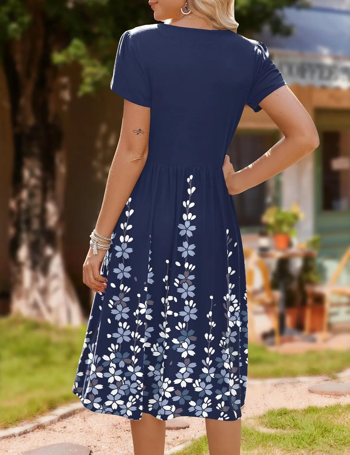 HOTOUCH Women's Summer Short Sleeve A-Line Midi Dresses Casual Floral T-Shirt Dress Flowy Beach Sundress with Pockets