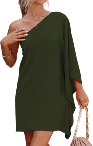 Jhsnjnr Women's Casual Batwing Sleeve One Shoulder Dresses Summer Club Party Cocktail Dresses