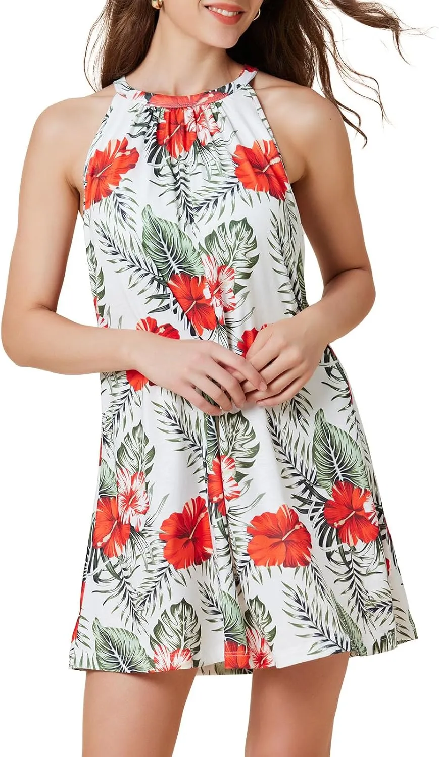 JOYSHAPER Built in Bra Summer Dress Casual Beach Sundress Flowy Halter Dress