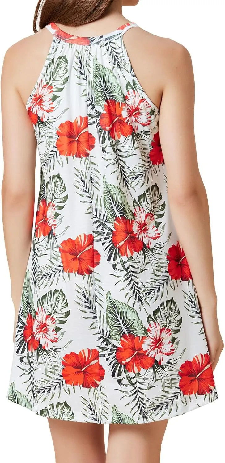 JOYSHAPER Built in Bra Summer Dress Casual Beach Sundress Flowy Halter Dress