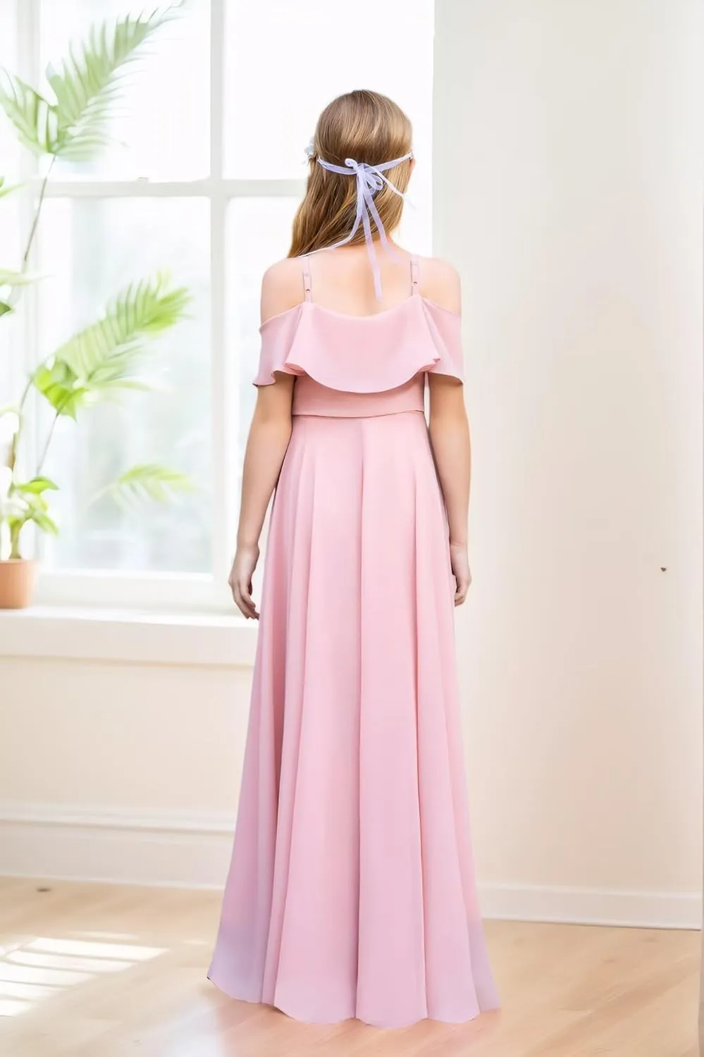 Junior Bridesmaid Dresses Flower Girl Dress Chiffon Maxi Sleeveless A-line for Wedding Teen Girls Party Gowns