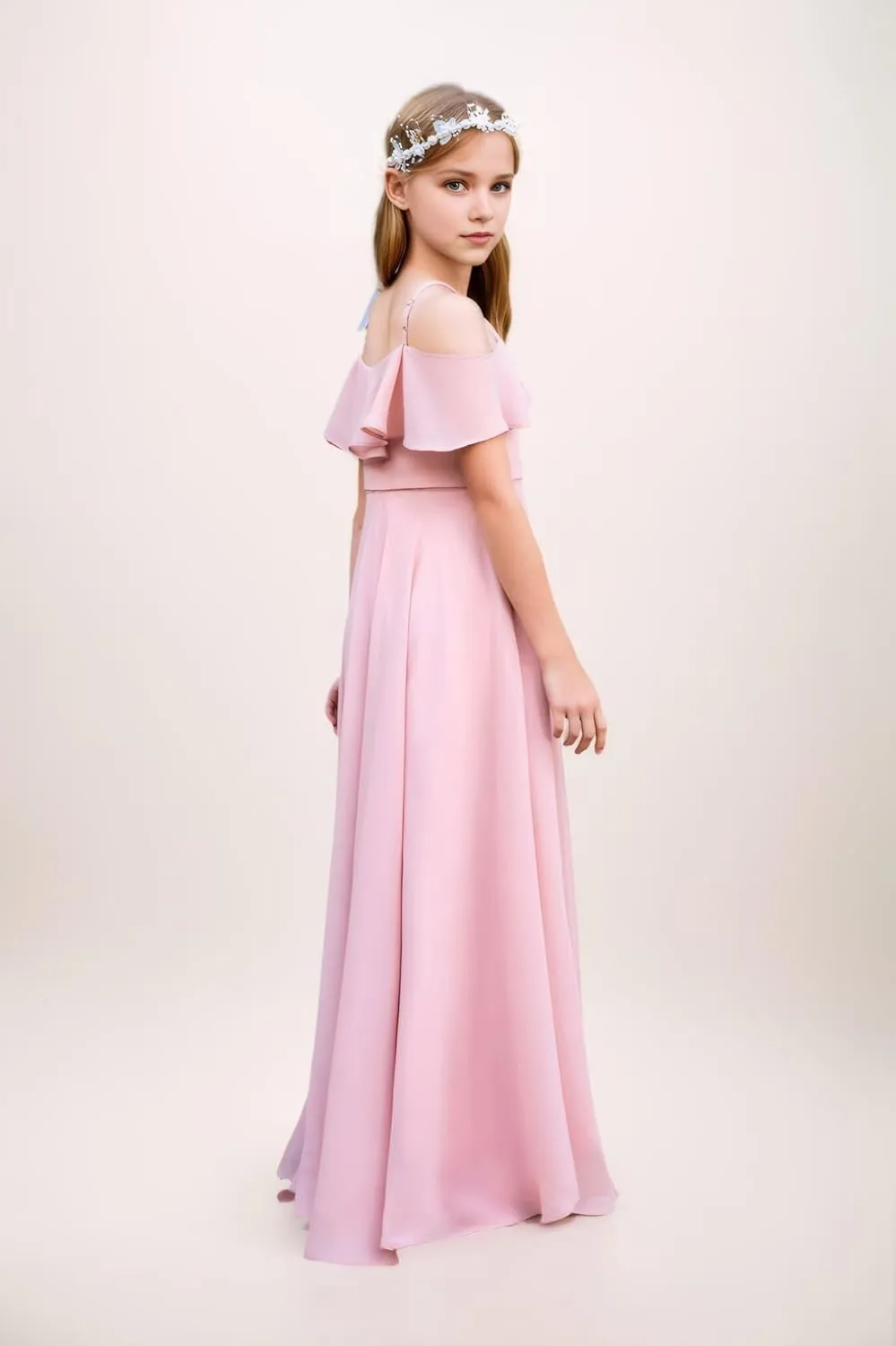 Junior Bridesmaid Dresses Flower Girl Dress Chiffon Maxi Sleeveless A-line for Wedding Teen Girls Party Gowns