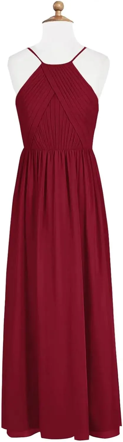 Junior Girls Bridesmaid Dress for Wedding Chiffon Halter Flower Girl Dresses for Teen with Slit