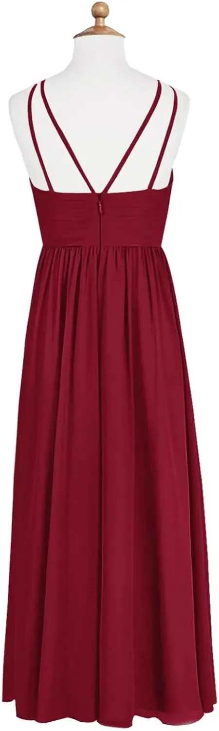 Junior Girls Bridesmaid Dress for Wedding Chiffon Halter Flower Girl Dresses for Teen with Slit