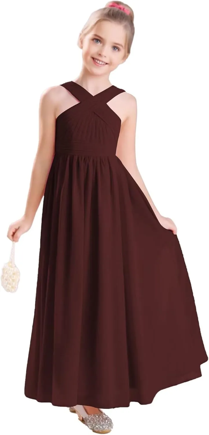Junior Girls Bridesmaid Dress for Wedding Chiffon Sleeveless Flower Girl Dresses for Teens Pageant Gowns
