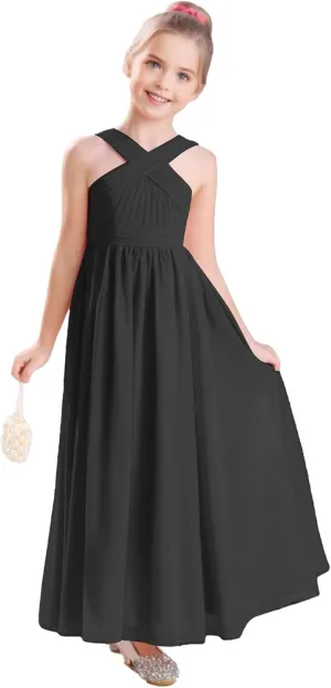 Junior Girls Bridesmaid Dress for Wedding Chiffon Sleeveless Flower Girl Dresses for Teens Pageant Gowns