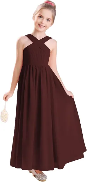 Junior Girls Bridesmaid Dress for Wedding Chiffon Sleeveless Flower Girl Dresses for Teens Pageant Gowns