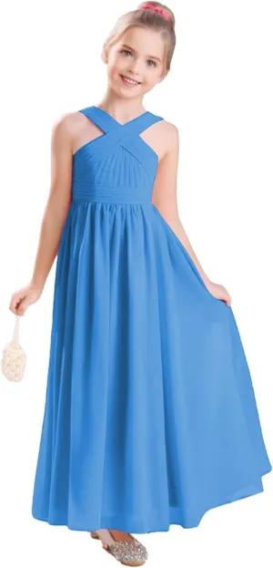 Junior Girls Bridesmaid Dress for Wedding Chiffon Sleeveless Flower Girl Dresses for Teens Pageant Gowns