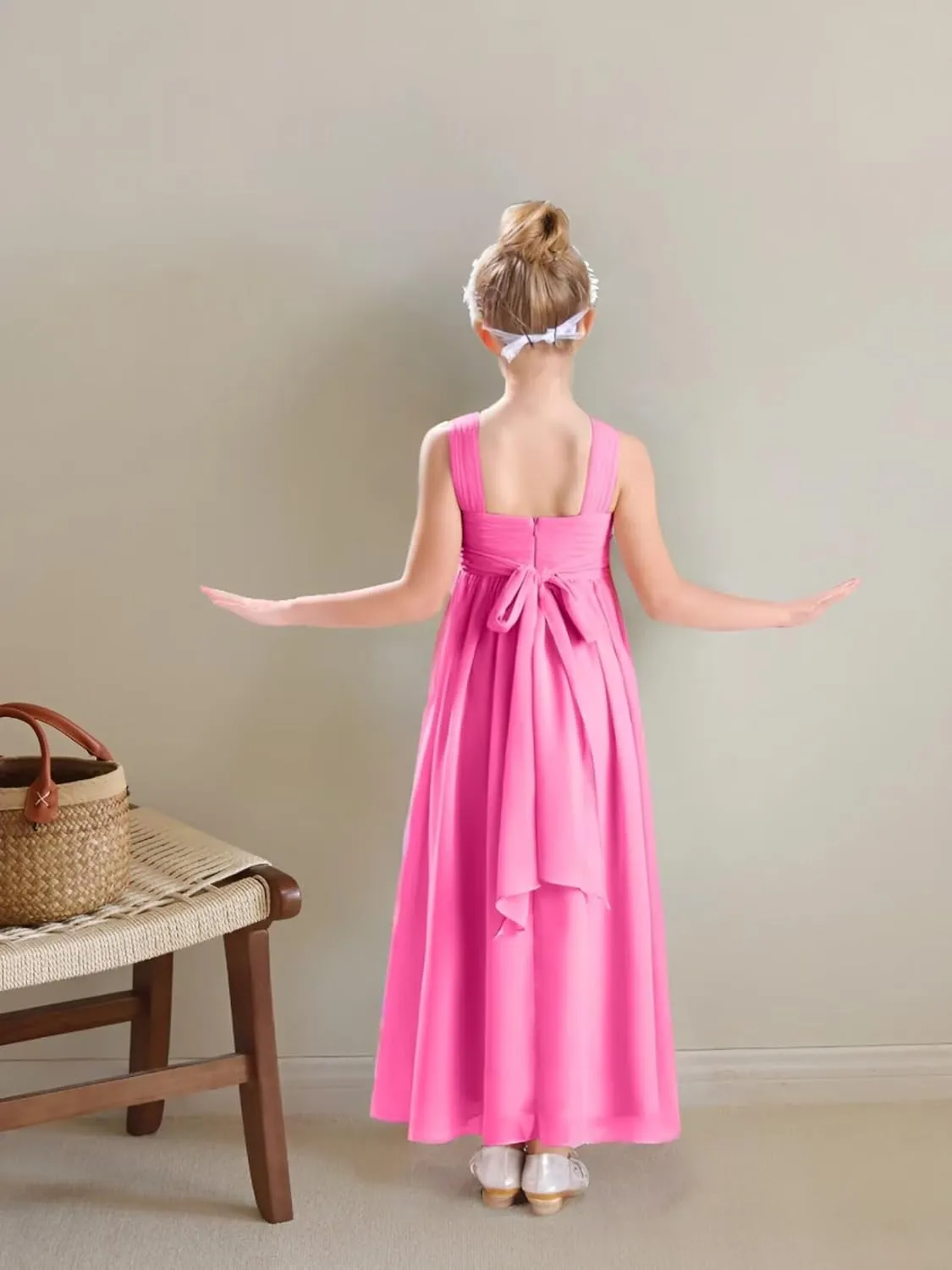 Junior Girls Bridesmaid Dress for Wedding Chiffon Sleeveless Flower Girl Dresses for Teens Pageant Gowns