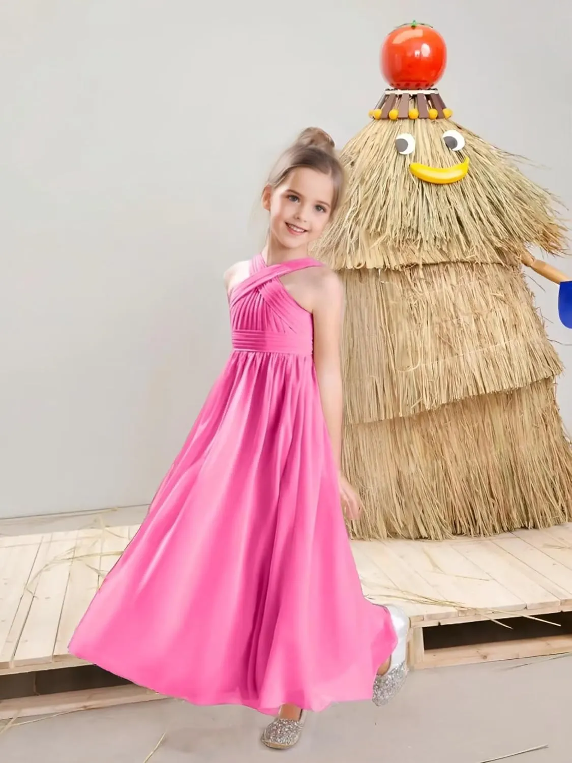 Junior Girls Bridesmaid Dress for Wedding Chiffon Sleeveless Flower Girl Dresses for Teens Pageant Gowns