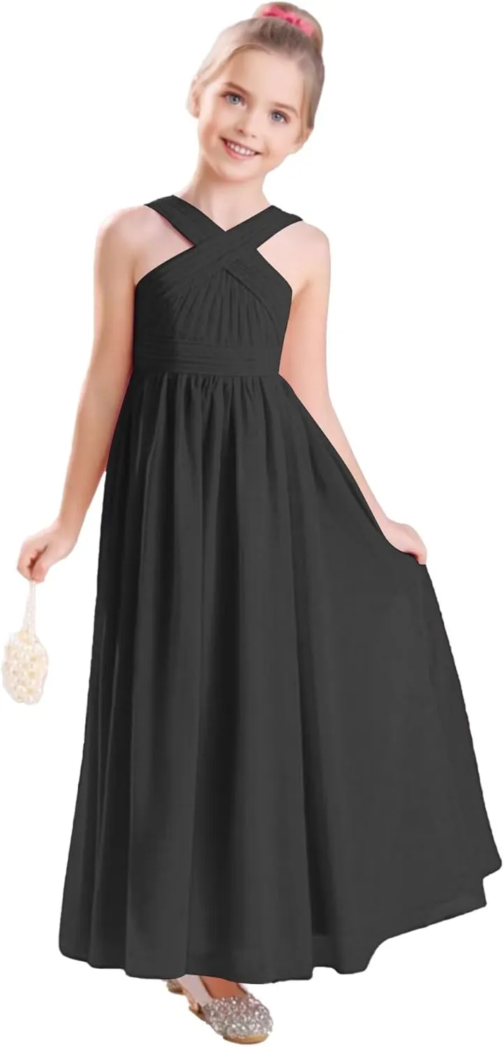 Junior Girls Bridesmaid Dress for Wedding Chiffon Sleeveless Flower Girl Dresses for Teens Pageant Gowns
