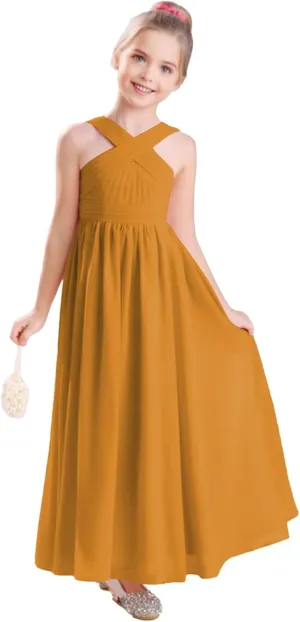 Junior Girls Bridesmaid Dress for Wedding Chiffon Sleeveless Flower Girl Dresses for Teens Pageant Gowns