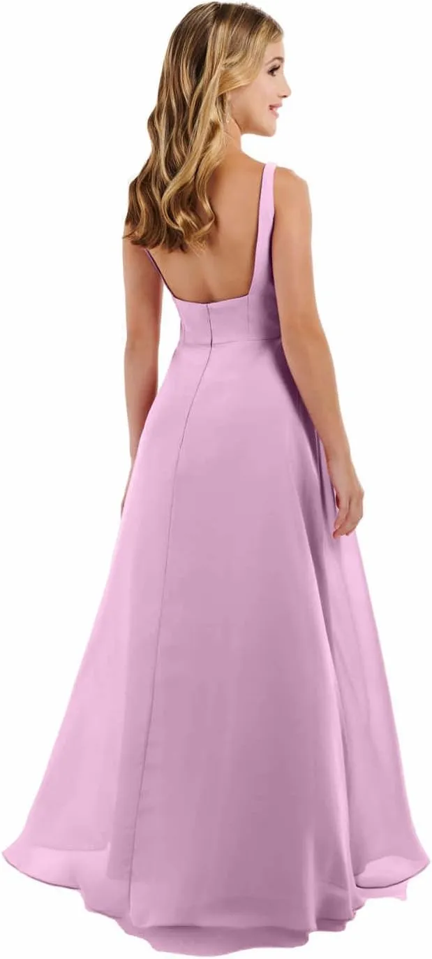 Junior Girls Bridesmaid Dress for Wedding Chiffon Straps Flower Girl Dresses for Teen 2025 Wedding Guest Pageant