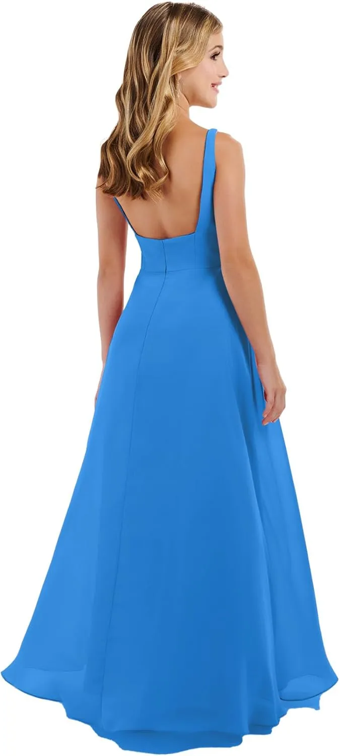 Junior Girls Bridesmaid Dress for Wedding Chiffon Straps Flower Girl Dresses for Teen 2025 Wedding Guest Pageant