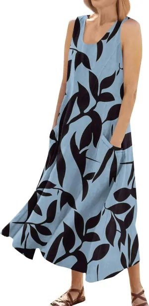 KUIOLYPOER Women Summer Dresses 2025 Casual Button V Neck Pocket Holiday Dress Floral Sundress Boho Beach Dress