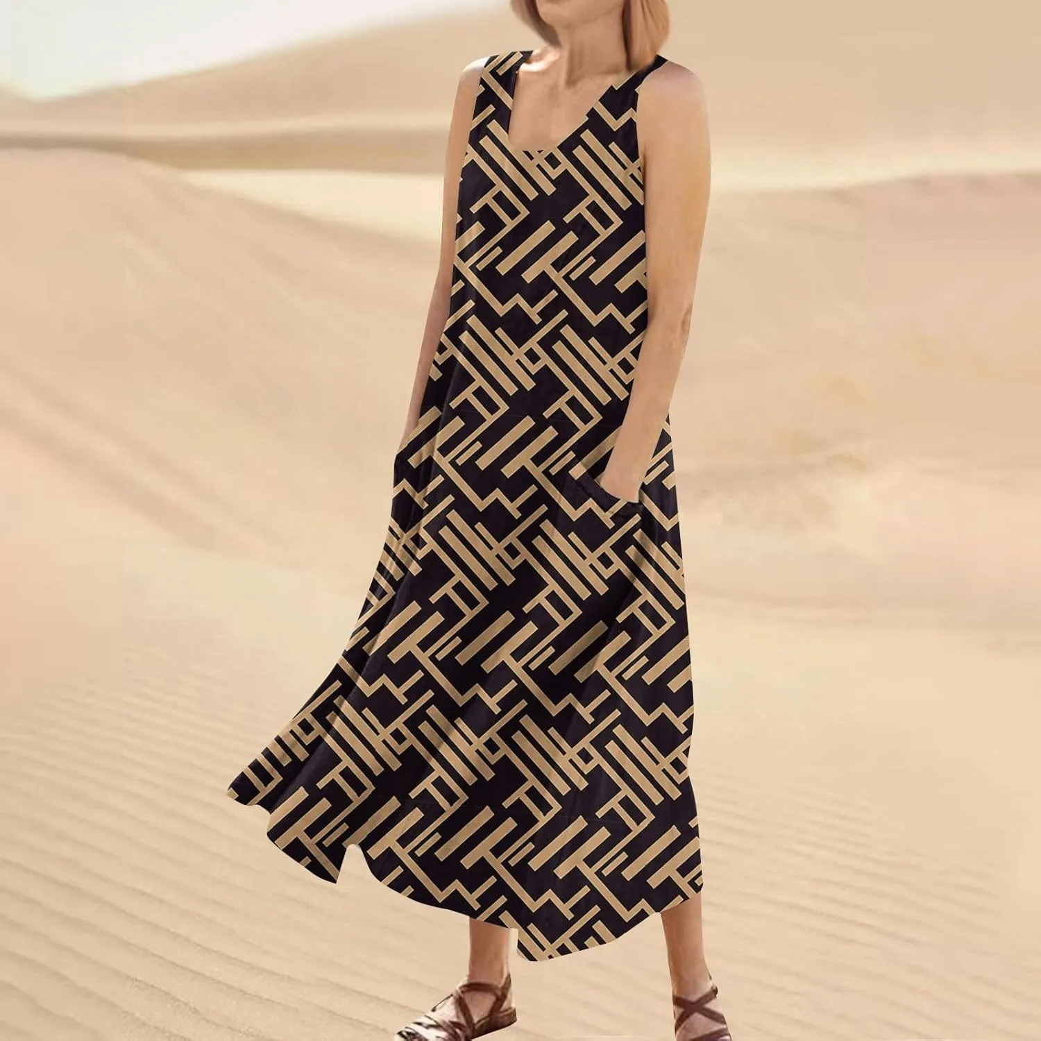 KUIOLYPOER Women Summer Dresses 2025 Casual Button V Neck Pocket Holiday Dress Floral Sundress Boho Beach Dress