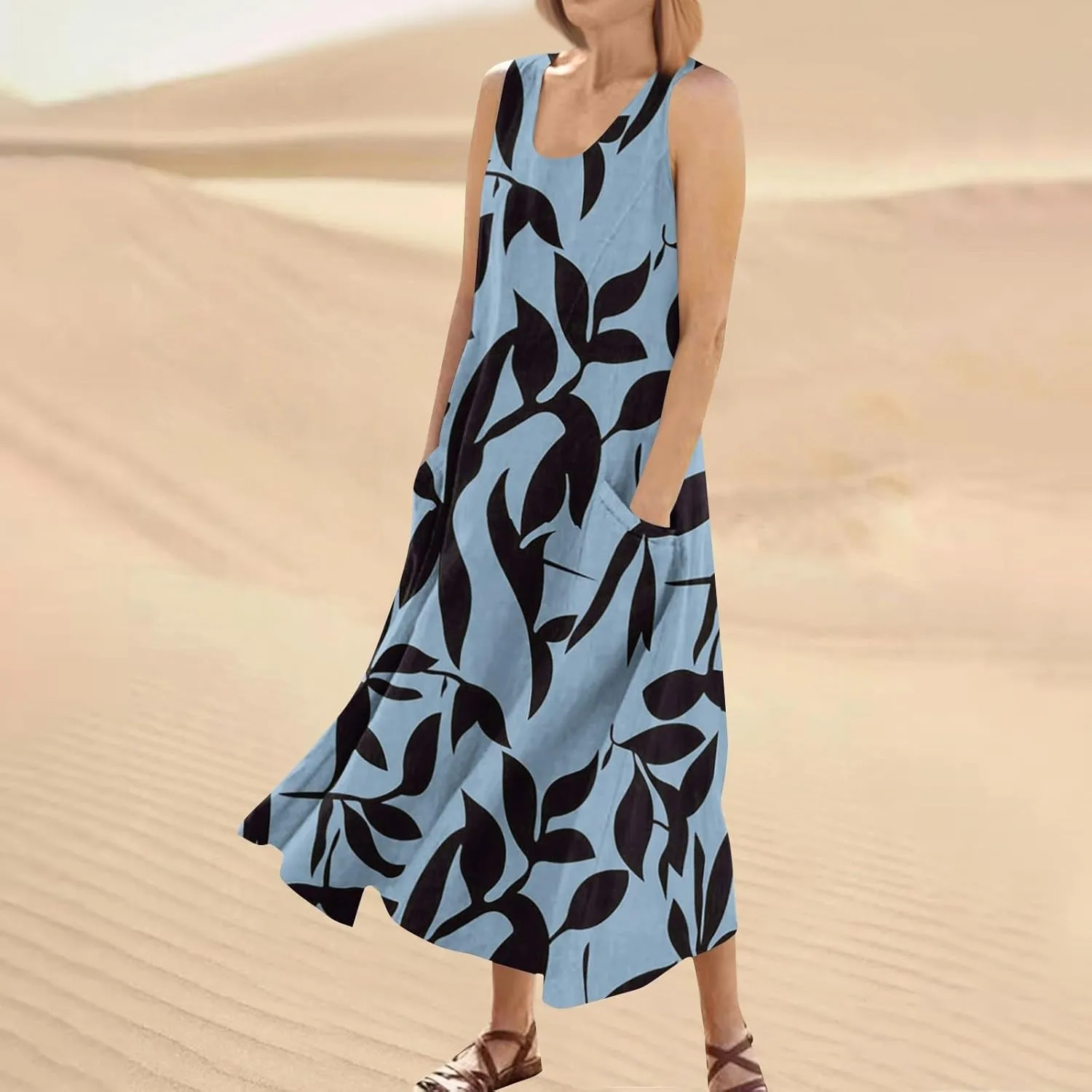 KUIOLYPOER Women Summer Dresses 2025 Casual Button V Neck Pocket Holiday Dress Floral Sundress Boho Beach Dress