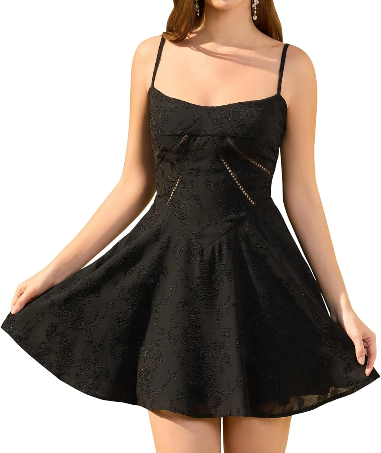 KUTUMAI Summer Floral Mini Dress Cutout Lace Up Short Graduation Dresses for Women Ruffle Flowy Beach Vacation Sundress