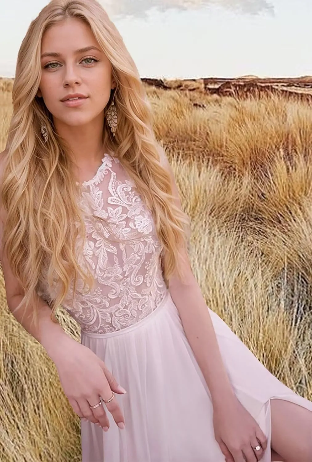 Lace Beach Wedding Dresses for Bride 2025 Long Boho Floral Bridal Wedding Gowns for Women