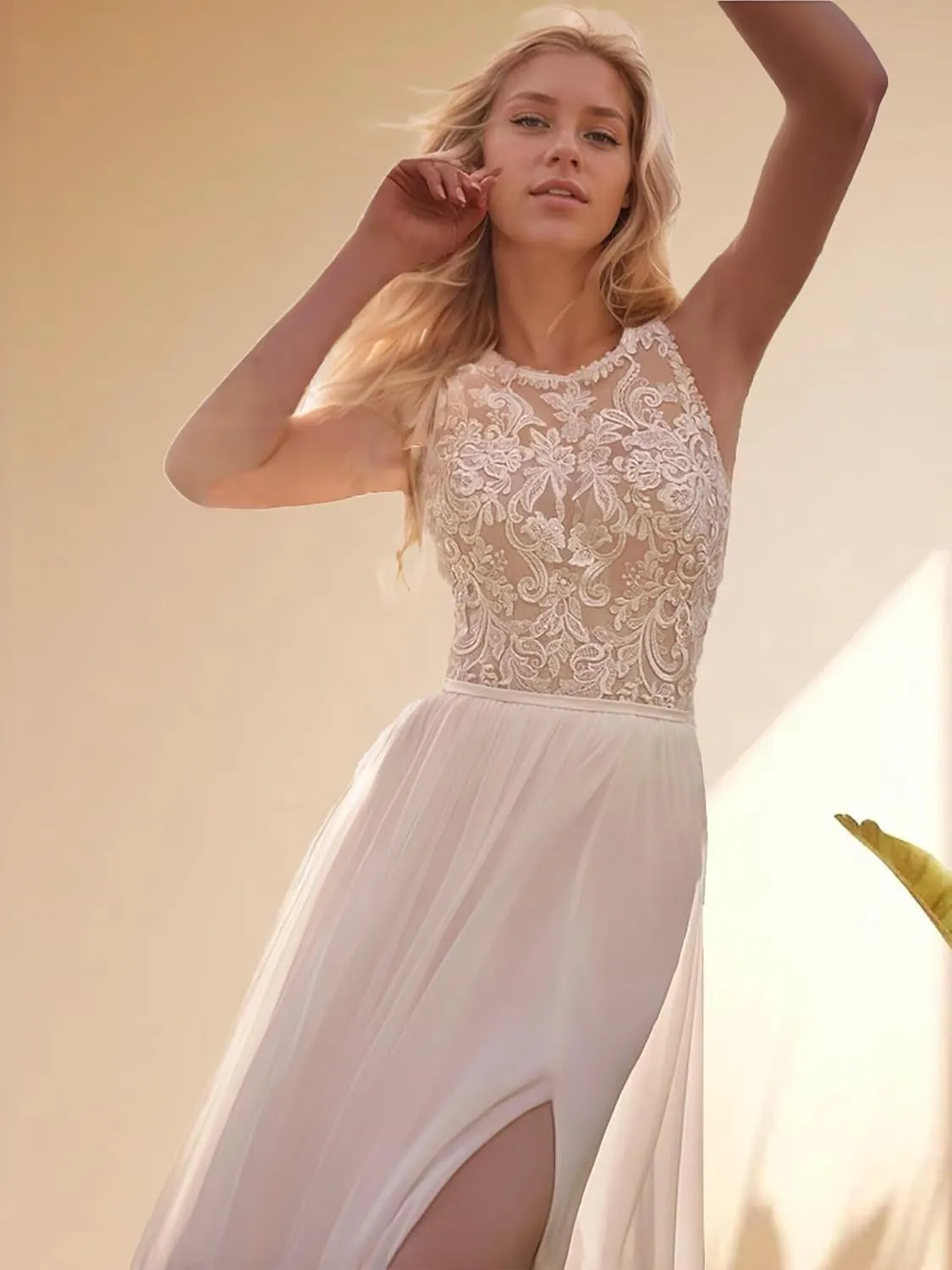 Lace Beach Wedding Dresses for Bride 2025 Long Boho Floral Bridal Wedding Gowns for Women