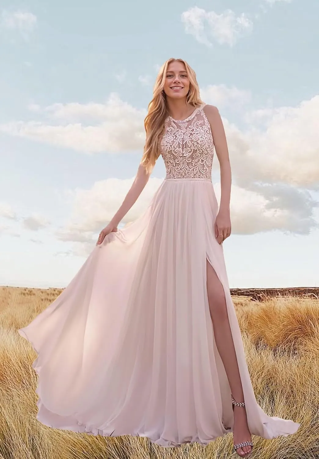 Lace Beach Wedding Dresses for Bride 2025 Long Boho Floral Bridal Wedding Gowns for Women