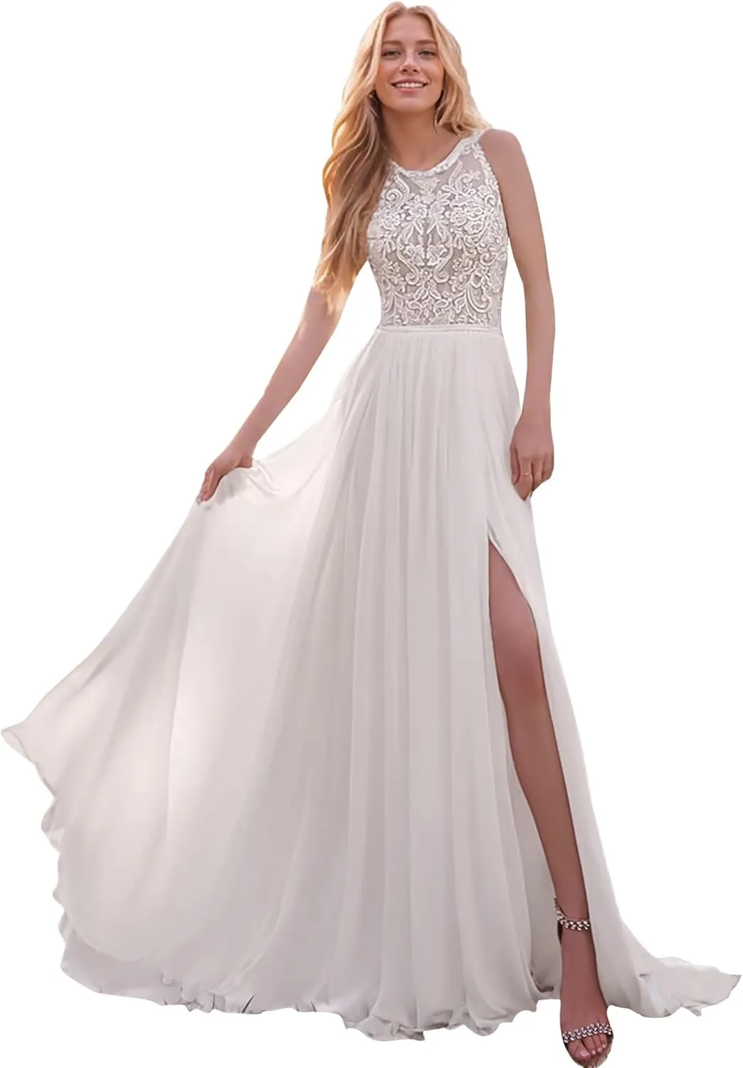 Lace Beach Wedding Dresses for Bride 2025 Long Boho Floral Bridal Wedding Gowns for Women