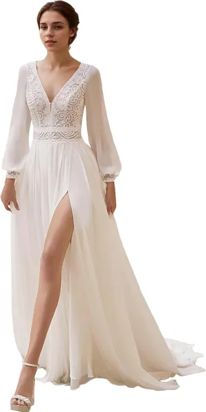 Lace Beach Wedding Dresses for Bride 2025 Long Boho Floral Bridal Wedding Gowns for Women