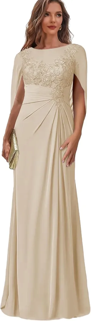 Lace Mother of The Bride Dresses for Women Mermaid Evening Dress with Cape Long Wedding Guest Formal Gown