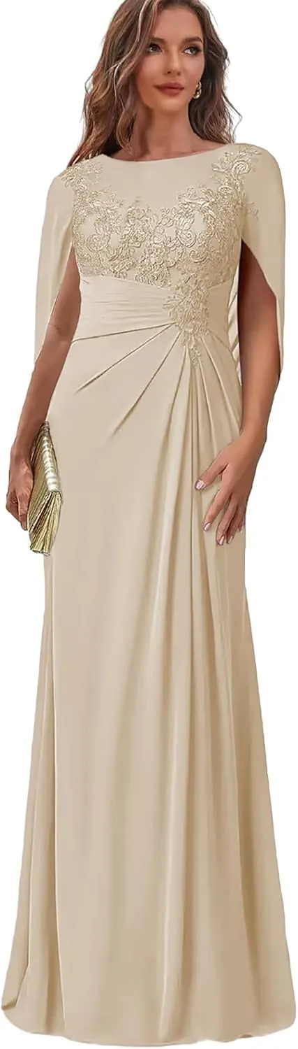 Lace Mother of The Bride Dresses for Women Mermaid Evening Dress with Cape Long Wedding Guest Formal Gown