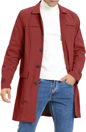 Lars Amadeus Men's Trench Coat Single Breasted Button Down Jacket Long Overcoat