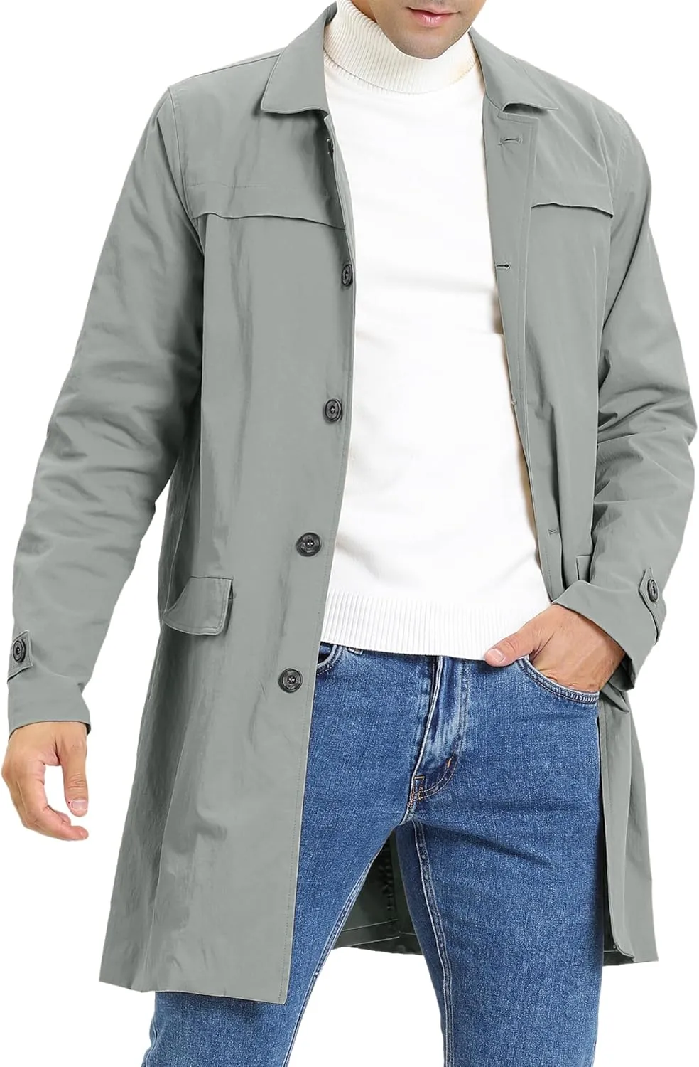 Lars Amadeus Men's Trench Coat Single Breasted Button Down Jacket Long Overcoat