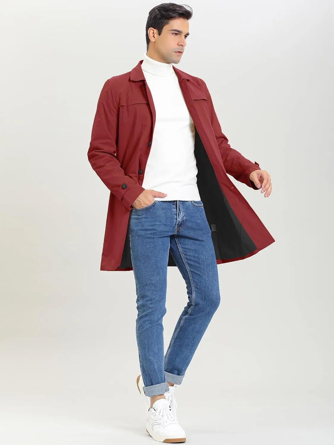 Lars Amadeus Men's Trench Coat Single Breasted Button Down Jacket Long Overcoat