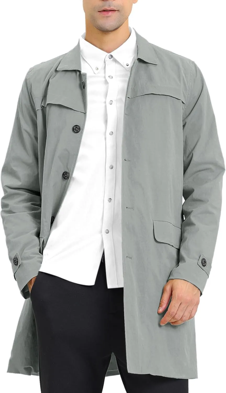 Lars Amadeus Men's Trench Coat Single Breasted Button Down Jacket Long Overcoat