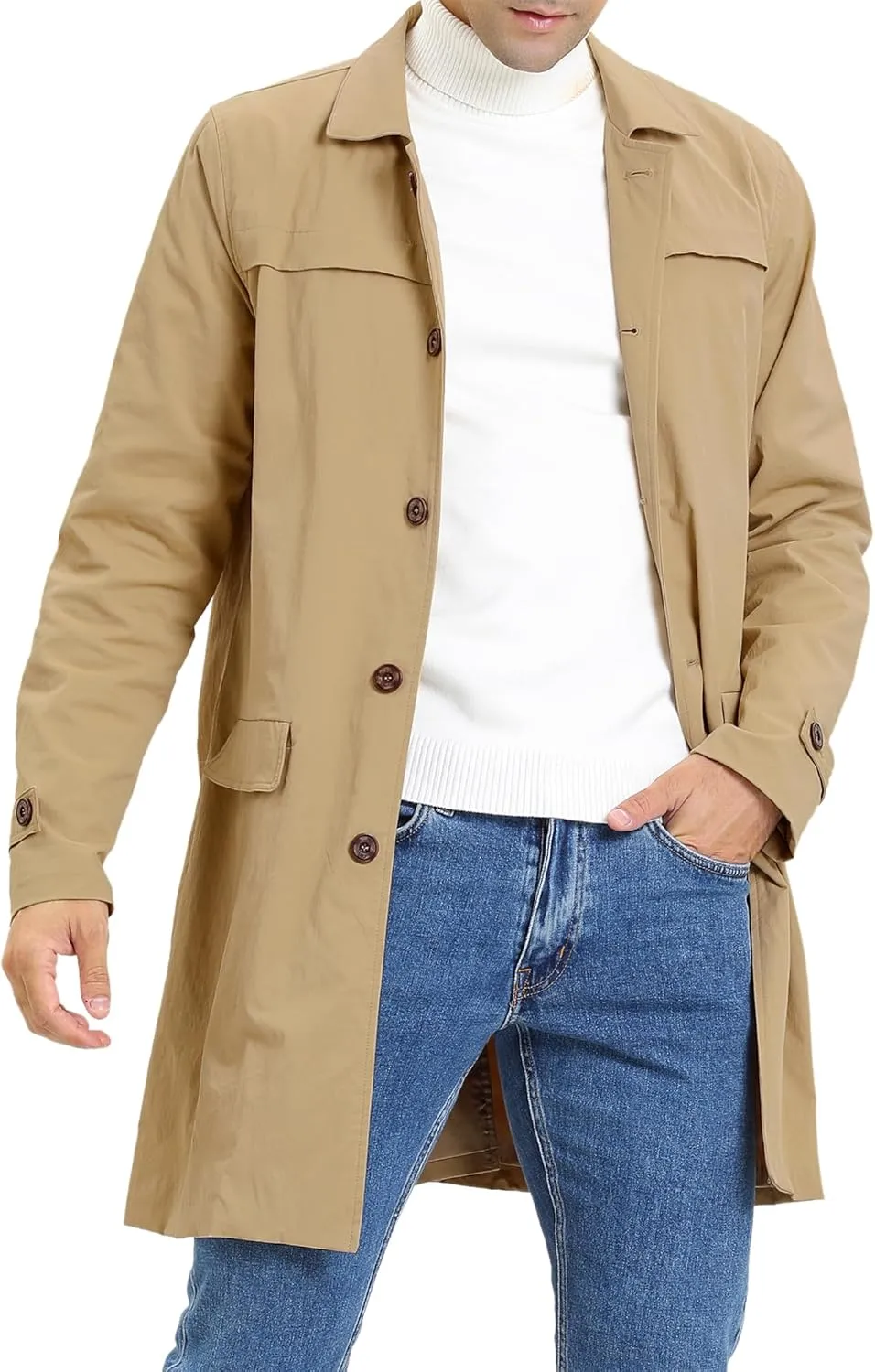 Lars Amadeus Men's Trench Coat Single Breasted Button Down Jacket Long Overcoat