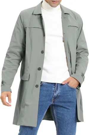 Lars Amadeus Men's Trench Coat Single Breasted Button Down Jacket Long Overcoat