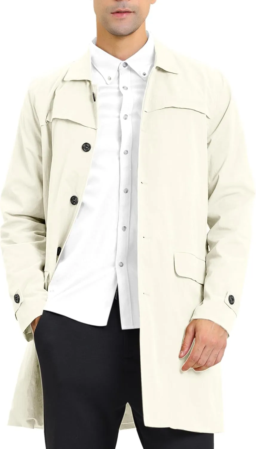 Lars Amadeus Men's Trench Coat Single Breasted Button Down Jacket Long Overcoat