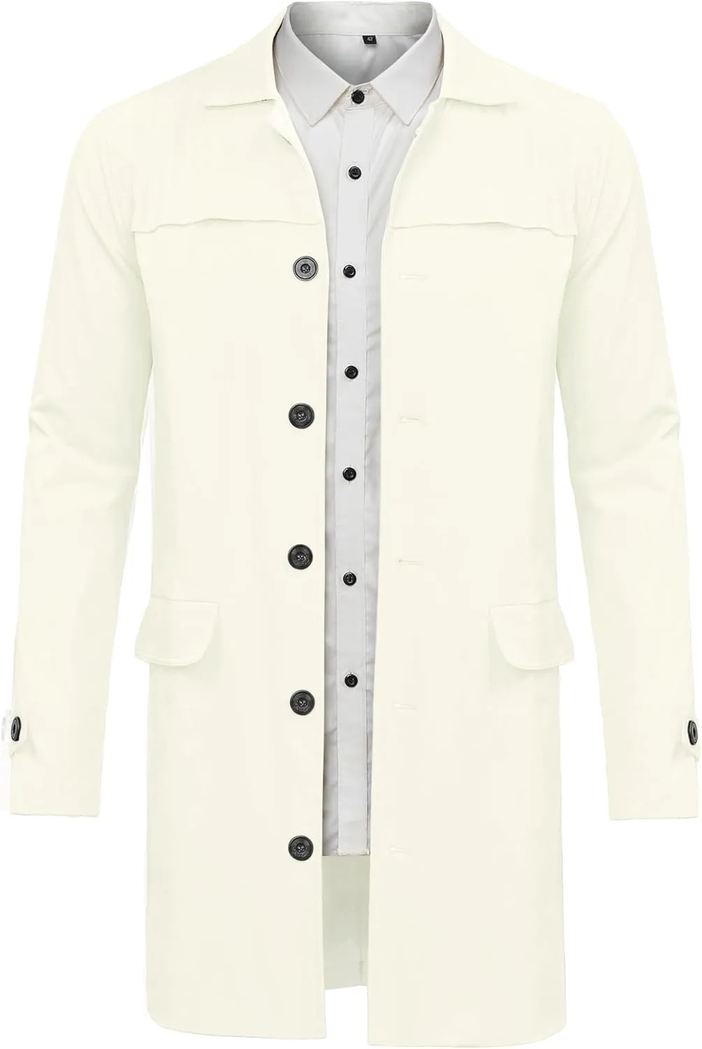 Lars Amadeus Men's Trench Coat Single Breasted Button Down Jacket Long Overcoat