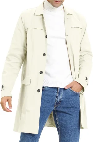 Lars Amadeus Men's Trench Coat Single Breasted Button Down Jacket Long Overcoat