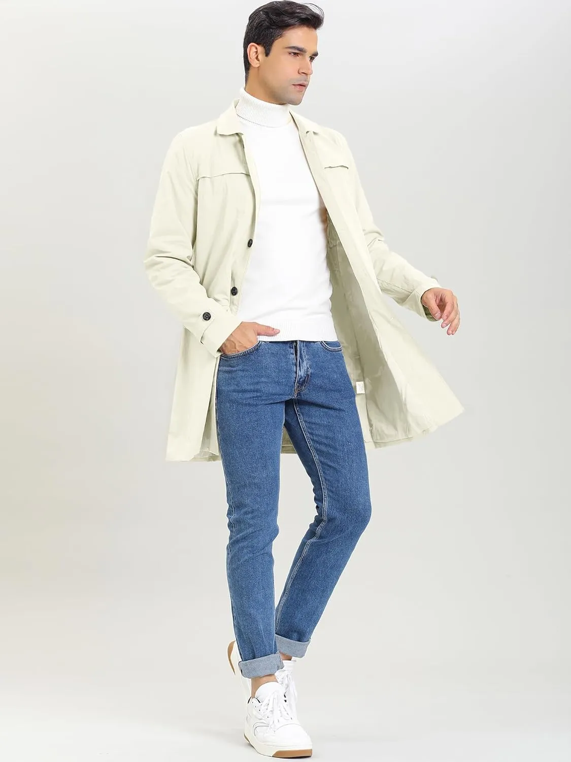 Lars Amadeus Men's Trench Coat Single Breasted Button Down Jacket Long Overcoat