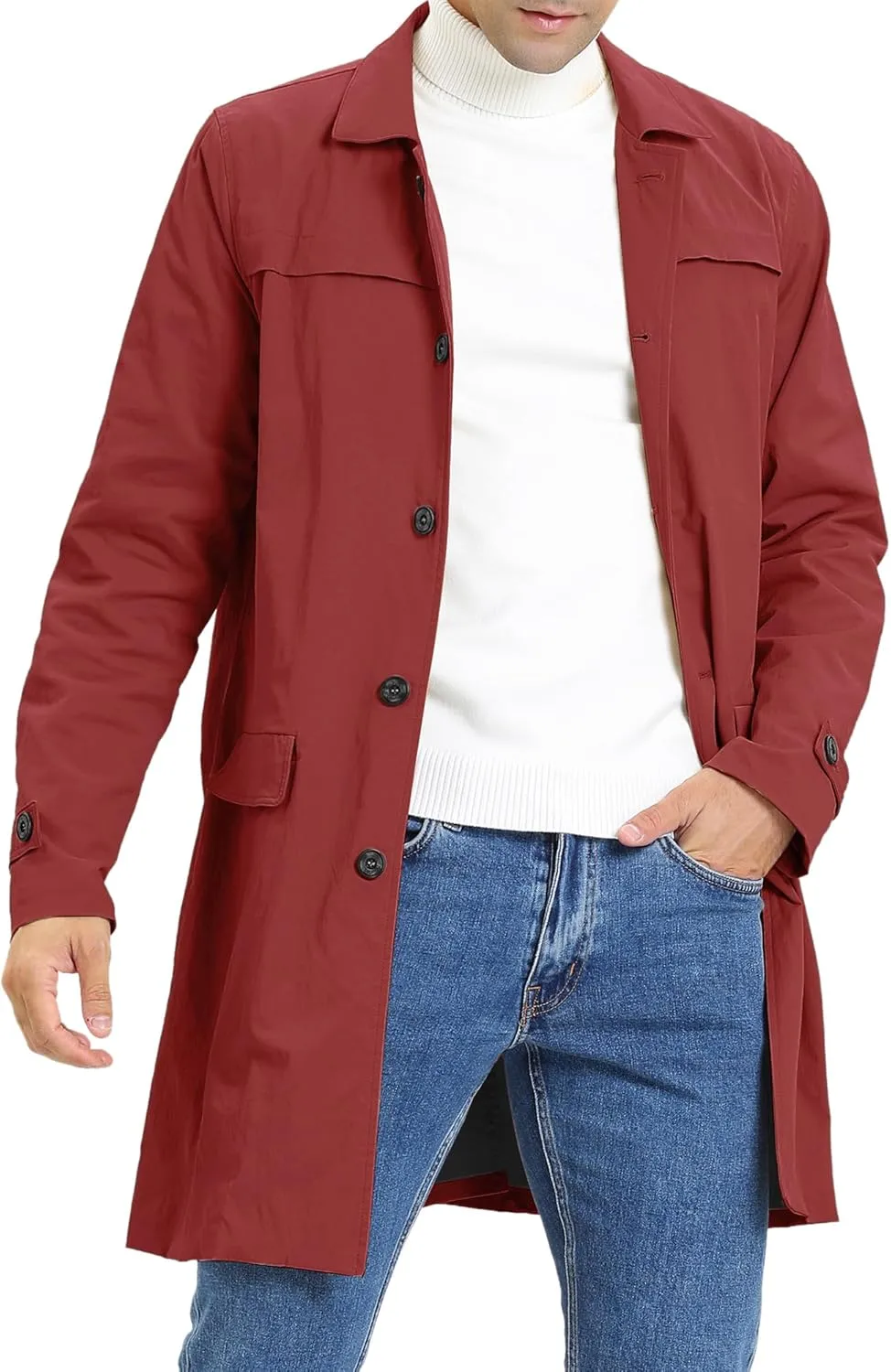 Lars Amadeus Men's Trench Coat Single Breasted Button Down Jacket Long Overcoat
