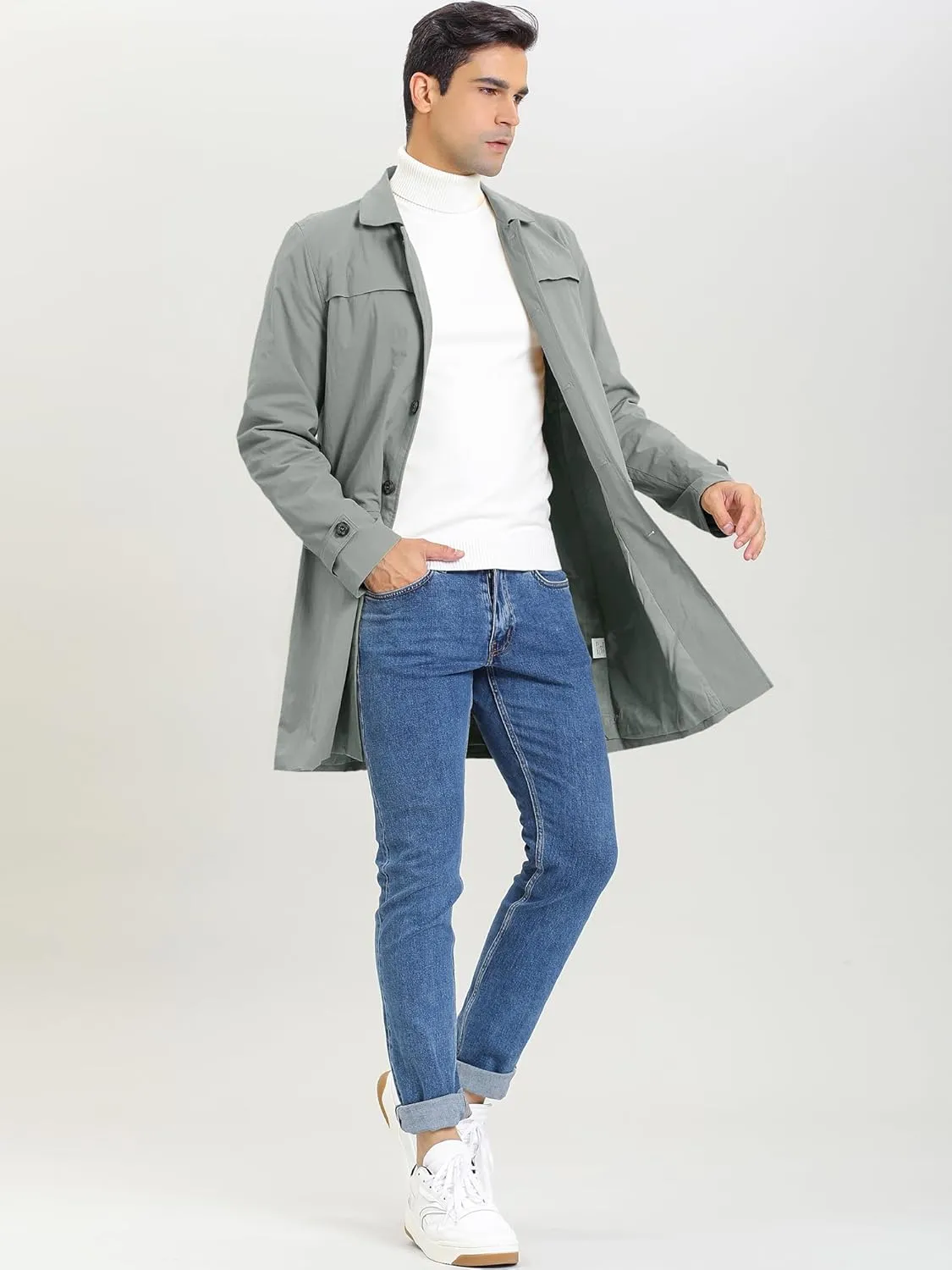 Lars Amadeus Men's Trench Coat Single Breasted Button Down Jacket Long Overcoat