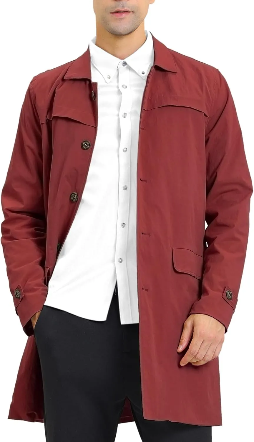 Lars Amadeus Men's Trench Coat Single Breasted Button Down Jacket Long Overcoat