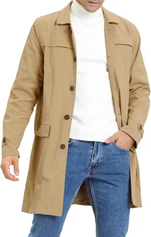 Lars Amadeus Men's Trench Coat Single Breasted Button Down Jacket Long Overcoat