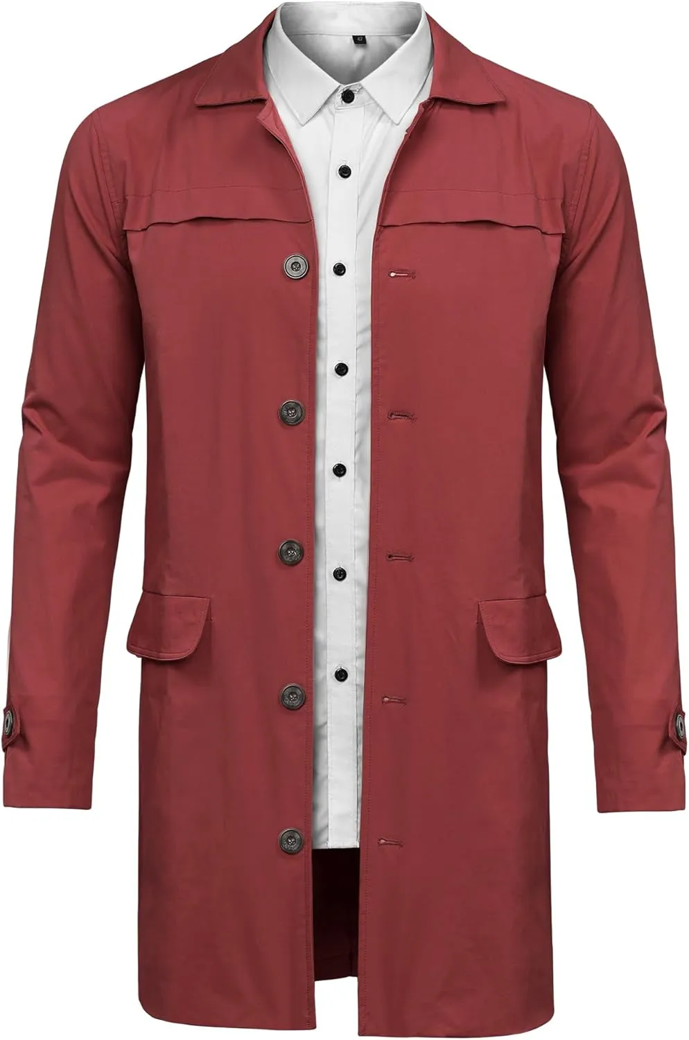 Lars Amadeus Men's Trench Coat Single Breasted Button Down Jacket Long Overcoat