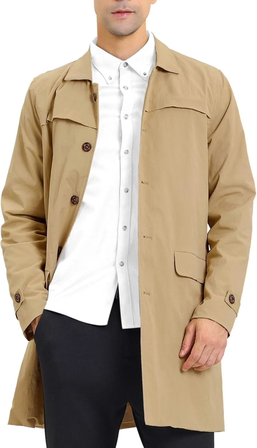 Lars Amadeus Men's Trench Coat Single Breasted Button Down Jacket Long Overcoat