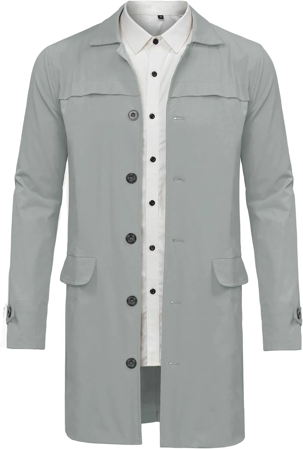 Lars Amadeus Men's Trench Coat Single Breasted Button Down Jacket Long Overcoat