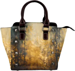 Leather Shoulder Bag for Women, Fall Tree Studded Purse Abstract Artistic Crossbody Handbags Punk Hobo Bag with Adjustable Strap