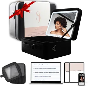 Lighted Makeup Case with Live Coaching Lessons - Sleek Travel Makeup Bag with LED Mirror and Adjustable Dividers -Black Makeup Case with Lighted Mirror - Portable Makeup Organizer with Mirror